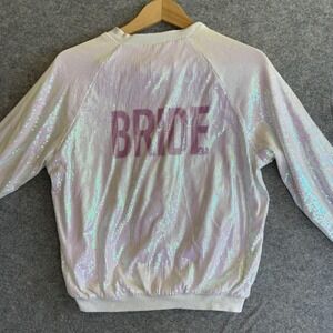 Hayley Paige Jacket Womens Small White Iridescent Sequin‎ Bomber Bride Zip Front